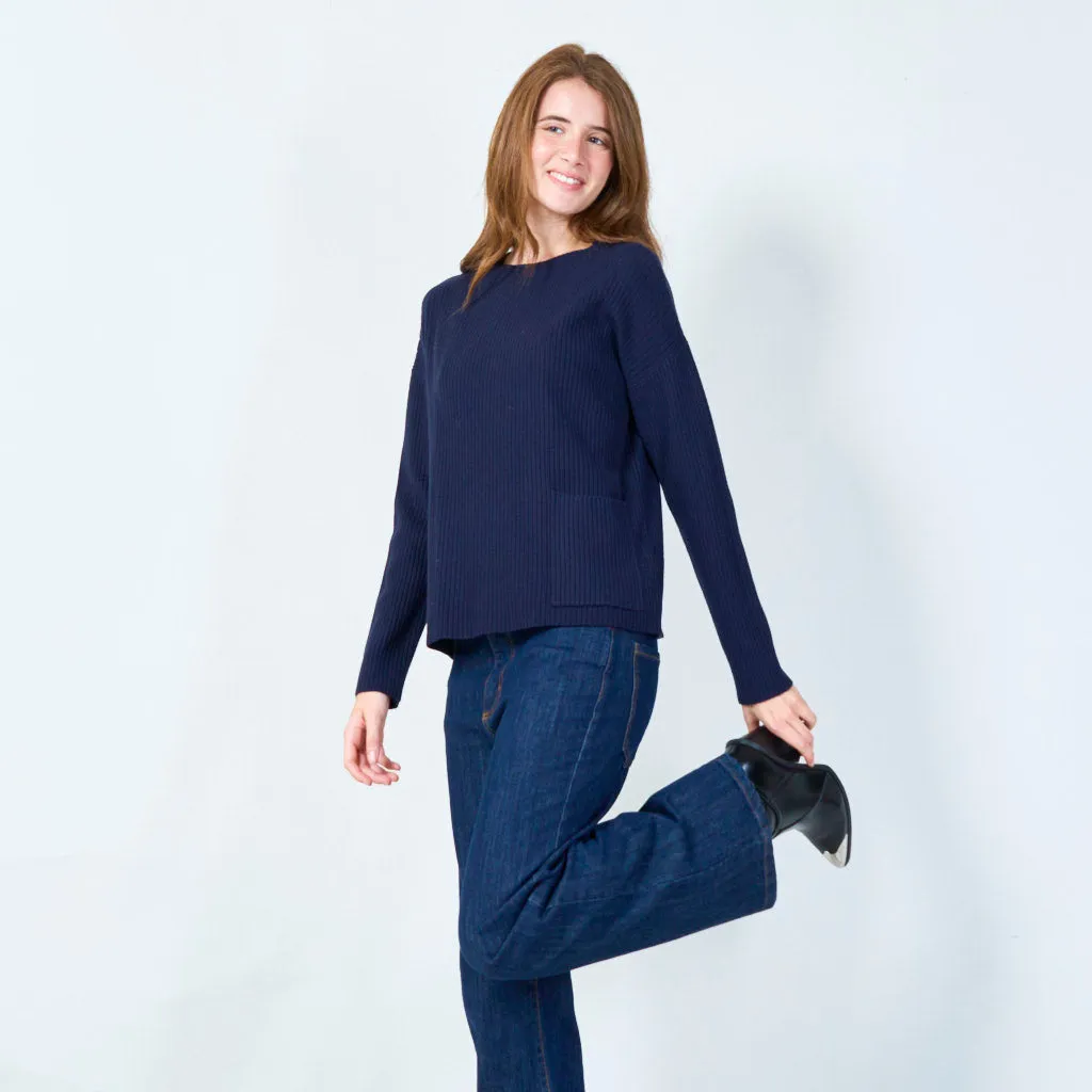 Ribbed knit pullover with pocket wholesale