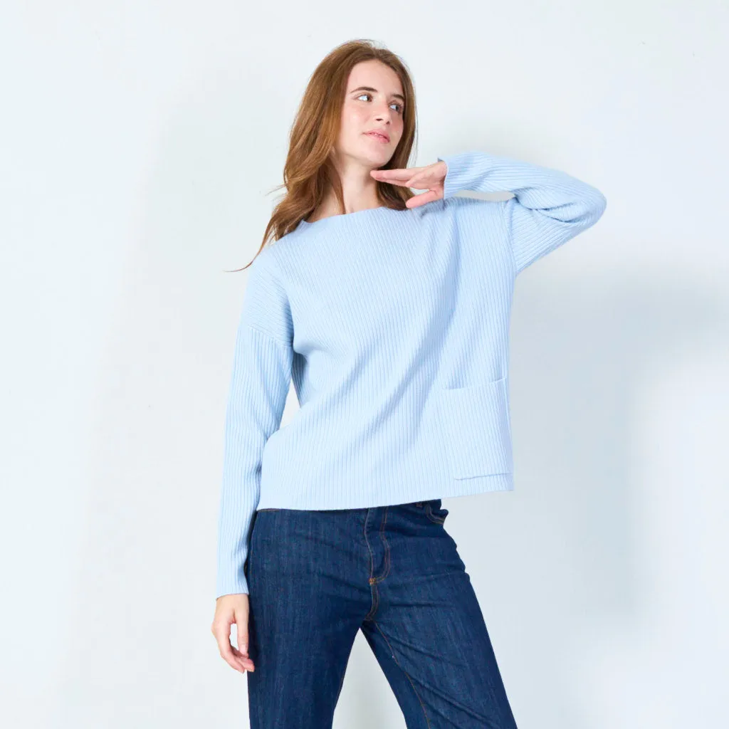 Ribbed knit pullover with pocket wholesale