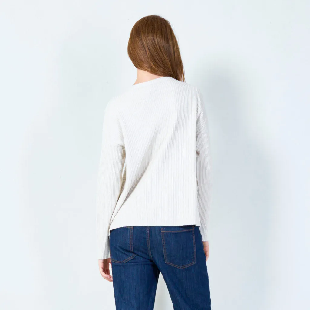 Ribbed knit pullover with pocket wholesale