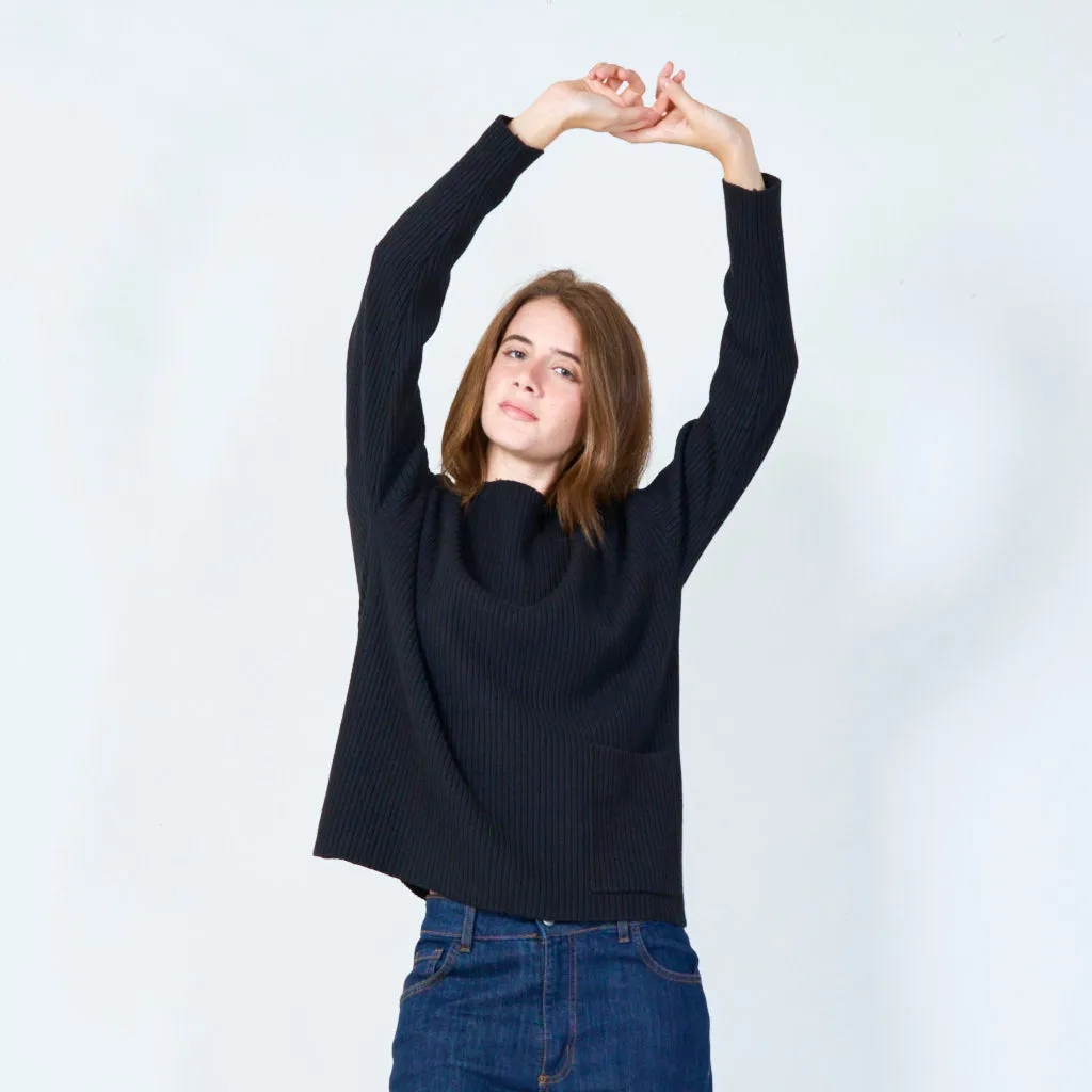 Ribbed knit pullover with pocket wholesale