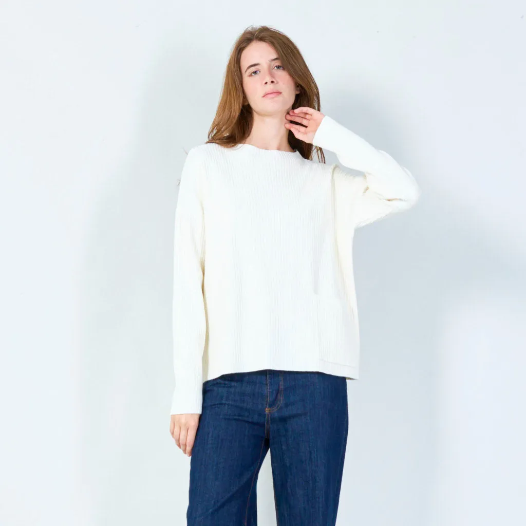 Ribbed knit pullover with pocket wholesale