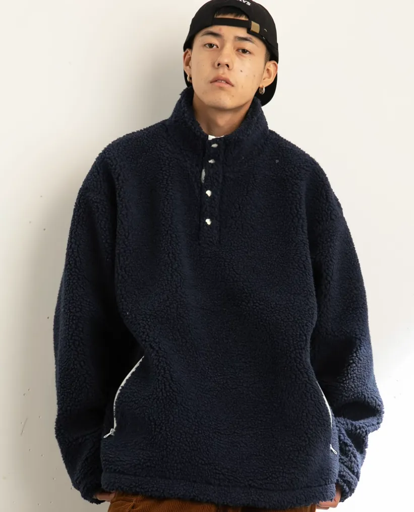 Shearling Half-Button Lightweight Pullover Sweater