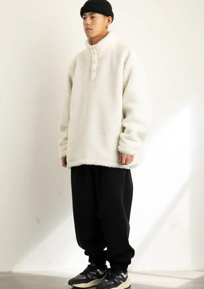 Shearling Half-Button Lightweight Pullover Sweater