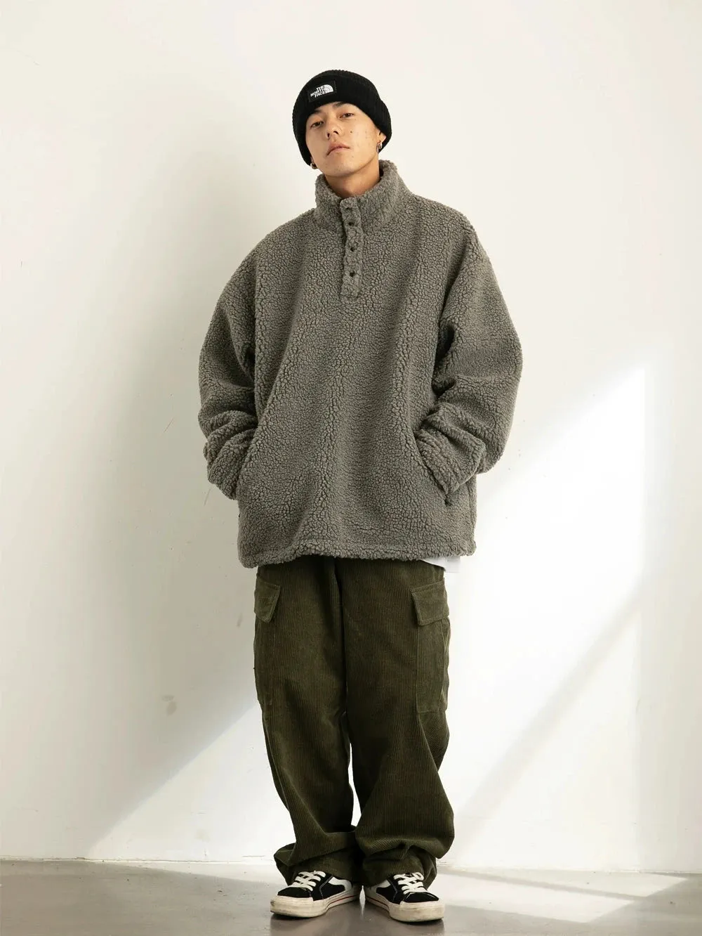 Shearling Half-Button Lightweight Pullover Sweater