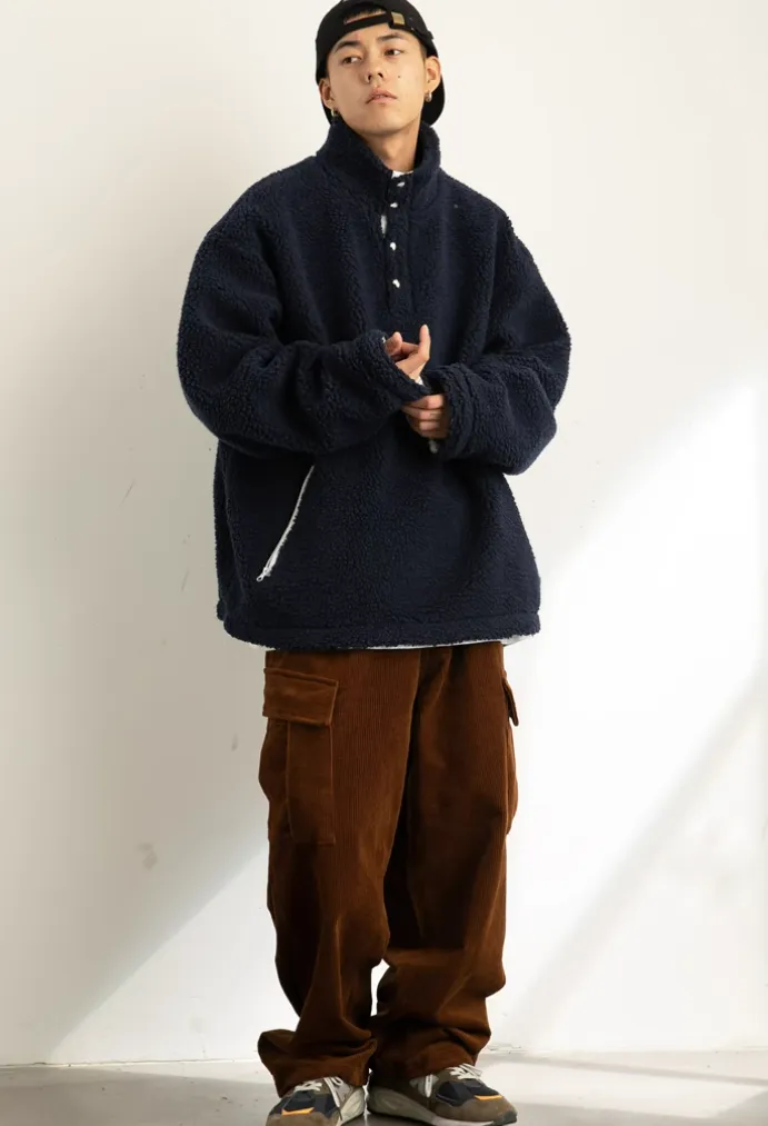 Shearling Half-Button Lightweight Pullover Sweater