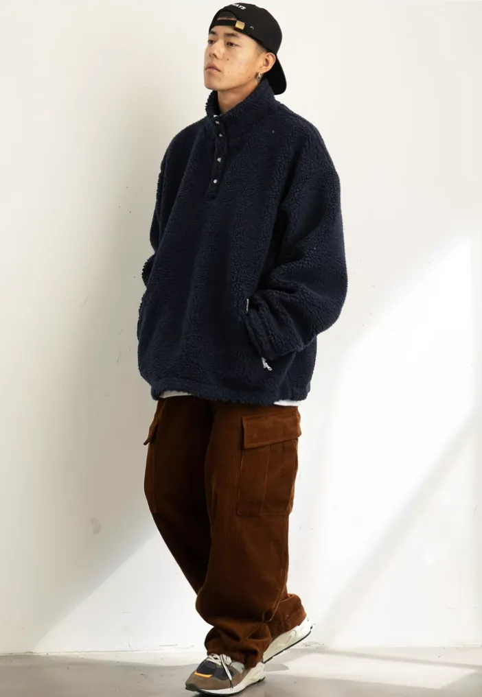 Shearling Half-Button Lightweight Pullover Sweater