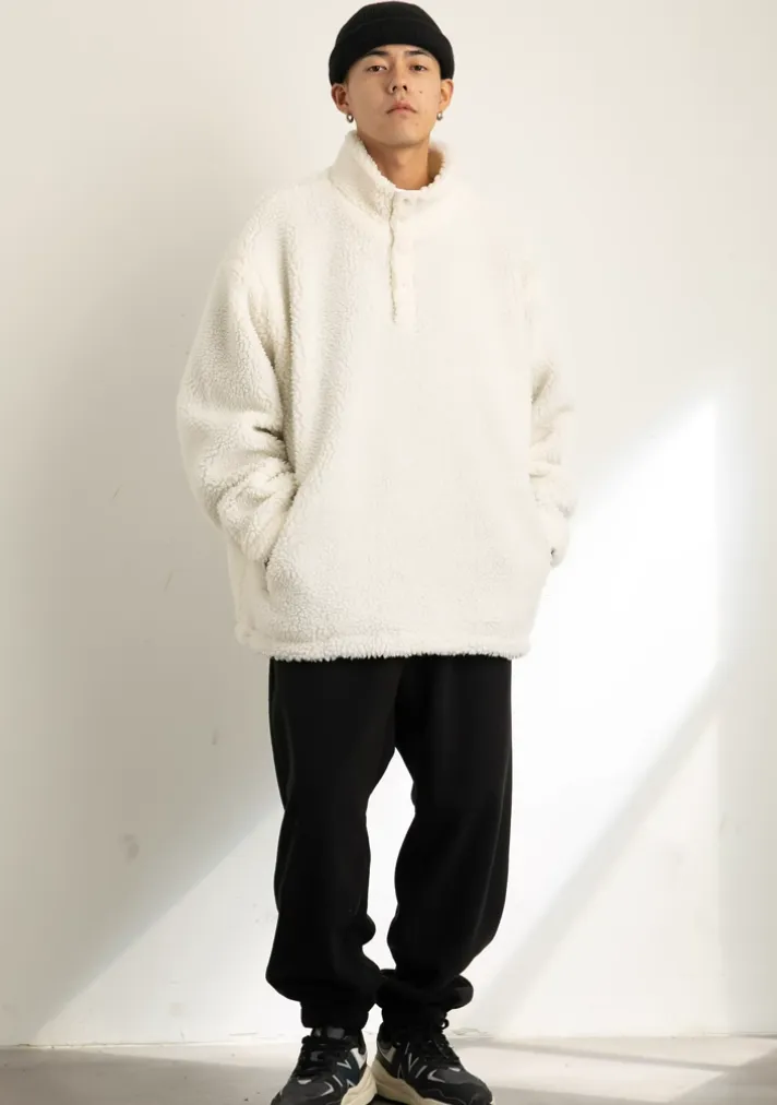 Shearling Half-Button Lightweight Pullover Sweater