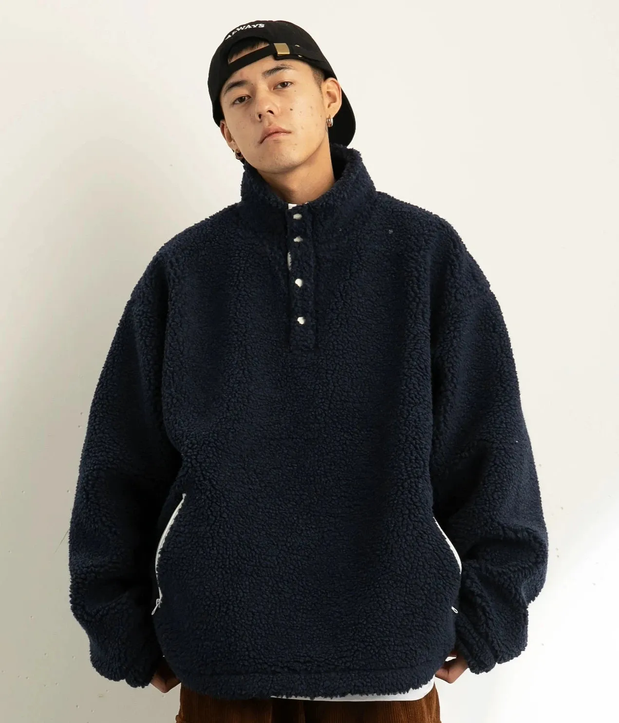 Shearling Half-Button Lightweight Pullover Sweater