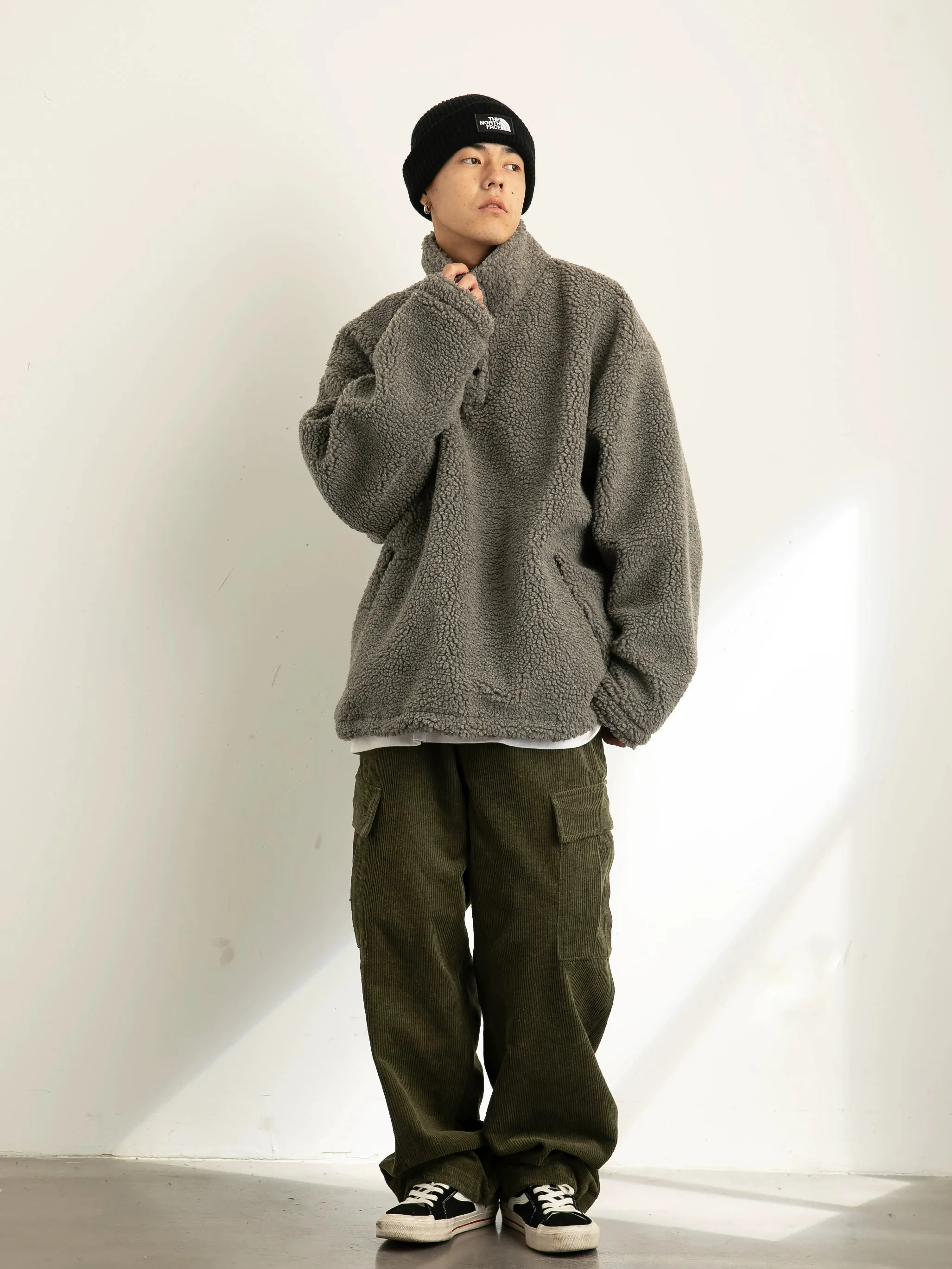 Shearling Half-Button Lightweight Pullover Sweater