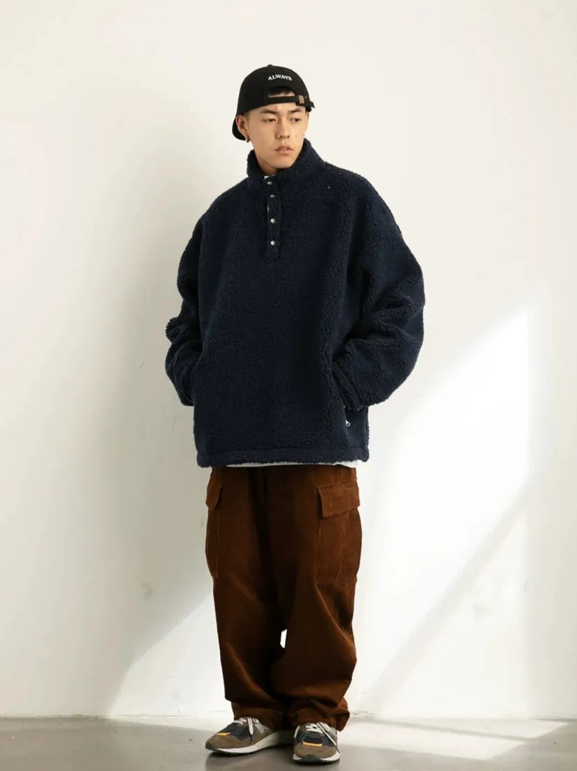 Shearling Half-Button Lightweight Pullover Sweater