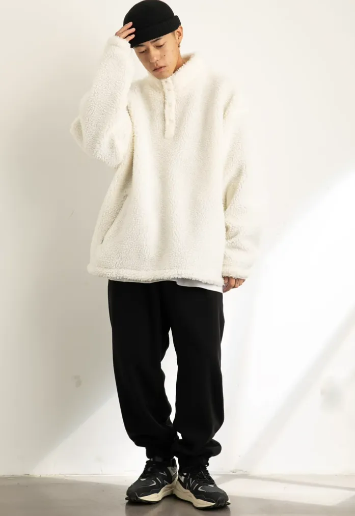 Shearling Half-Button Lightweight Pullover Sweater