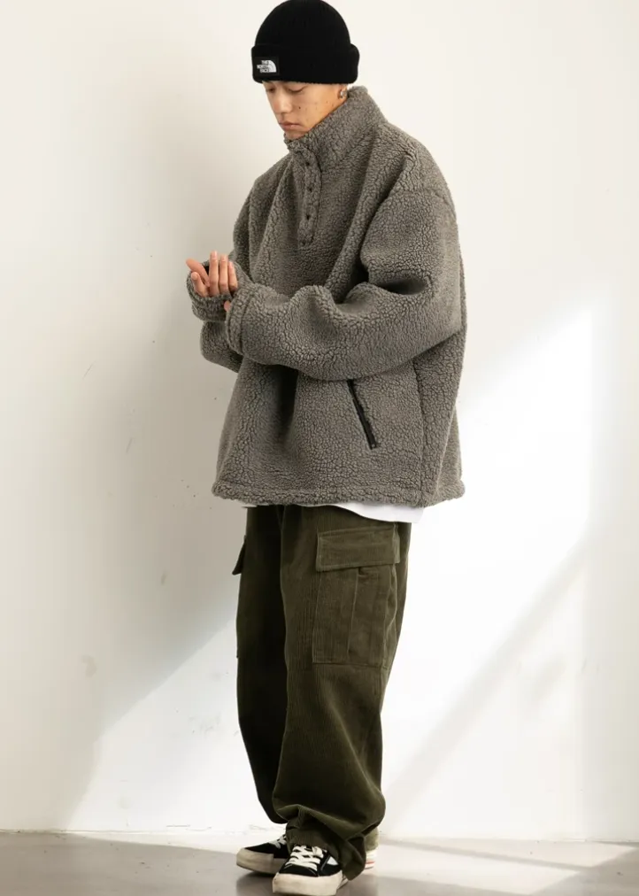 Shearling Half-Button Lightweight Pullover Sweater