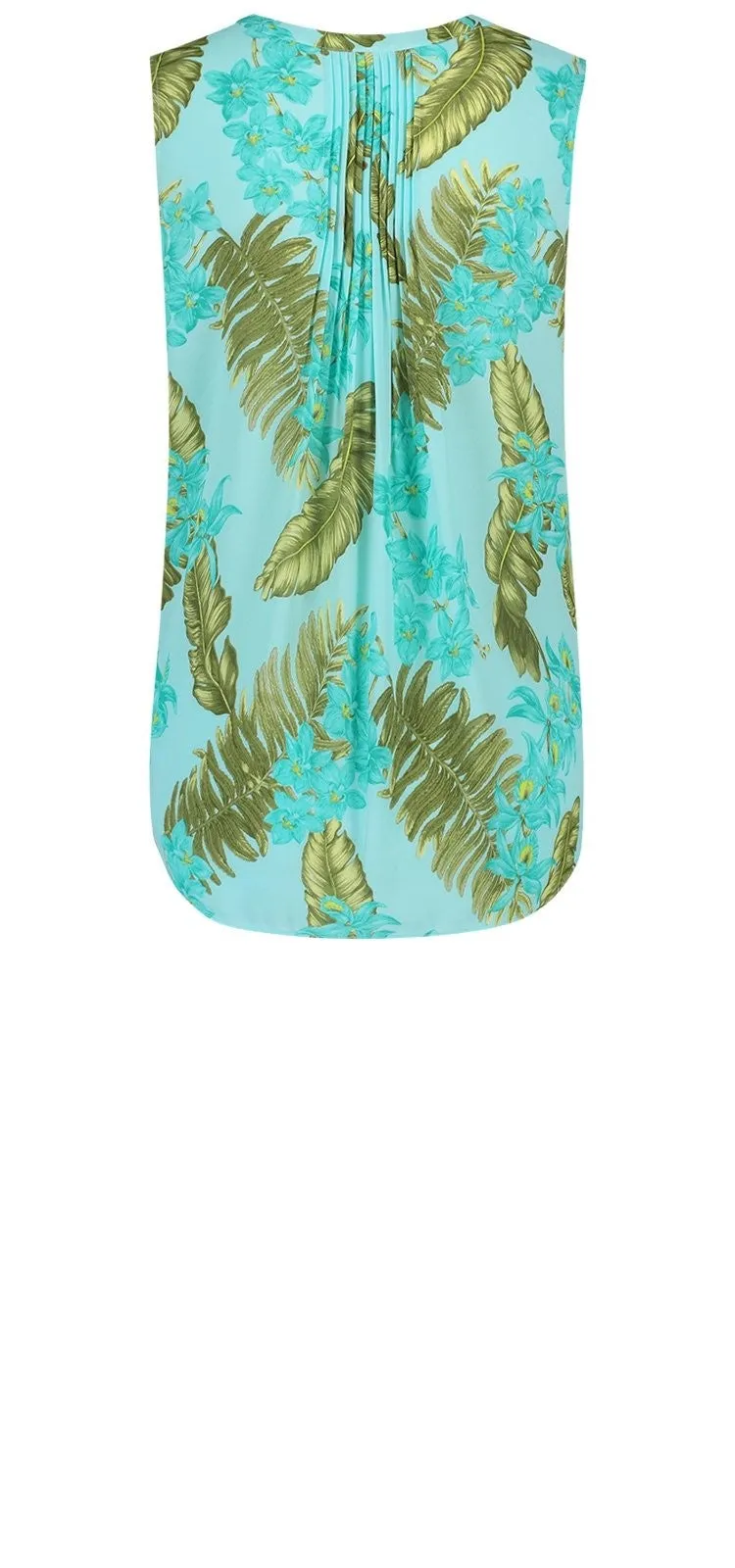Sleeveless Pintuck Blouse Tropical Print | Calypso Orchid