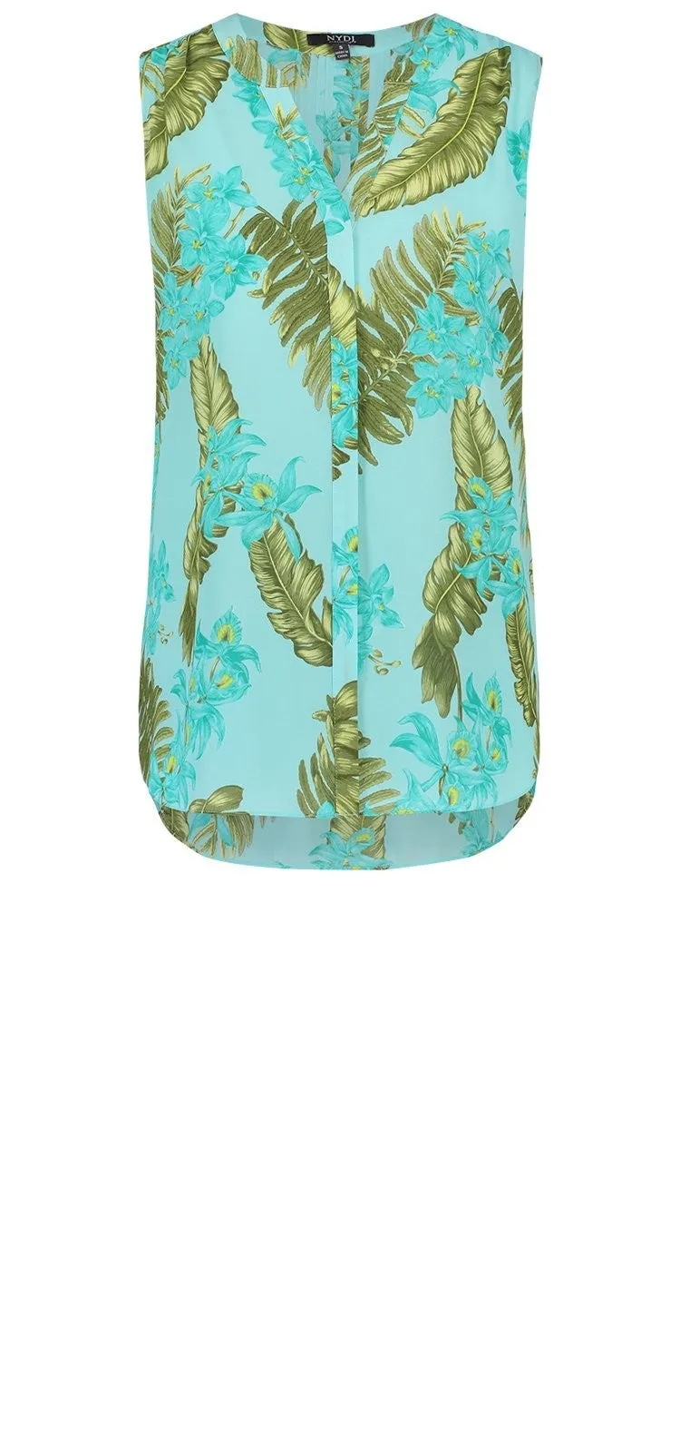 Sleeveless Pintuck Blouse Tropical Print | Calypso Orchid