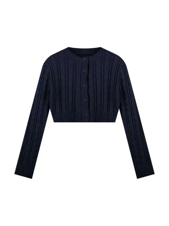 Solid Short Cable Knit Cardigan
