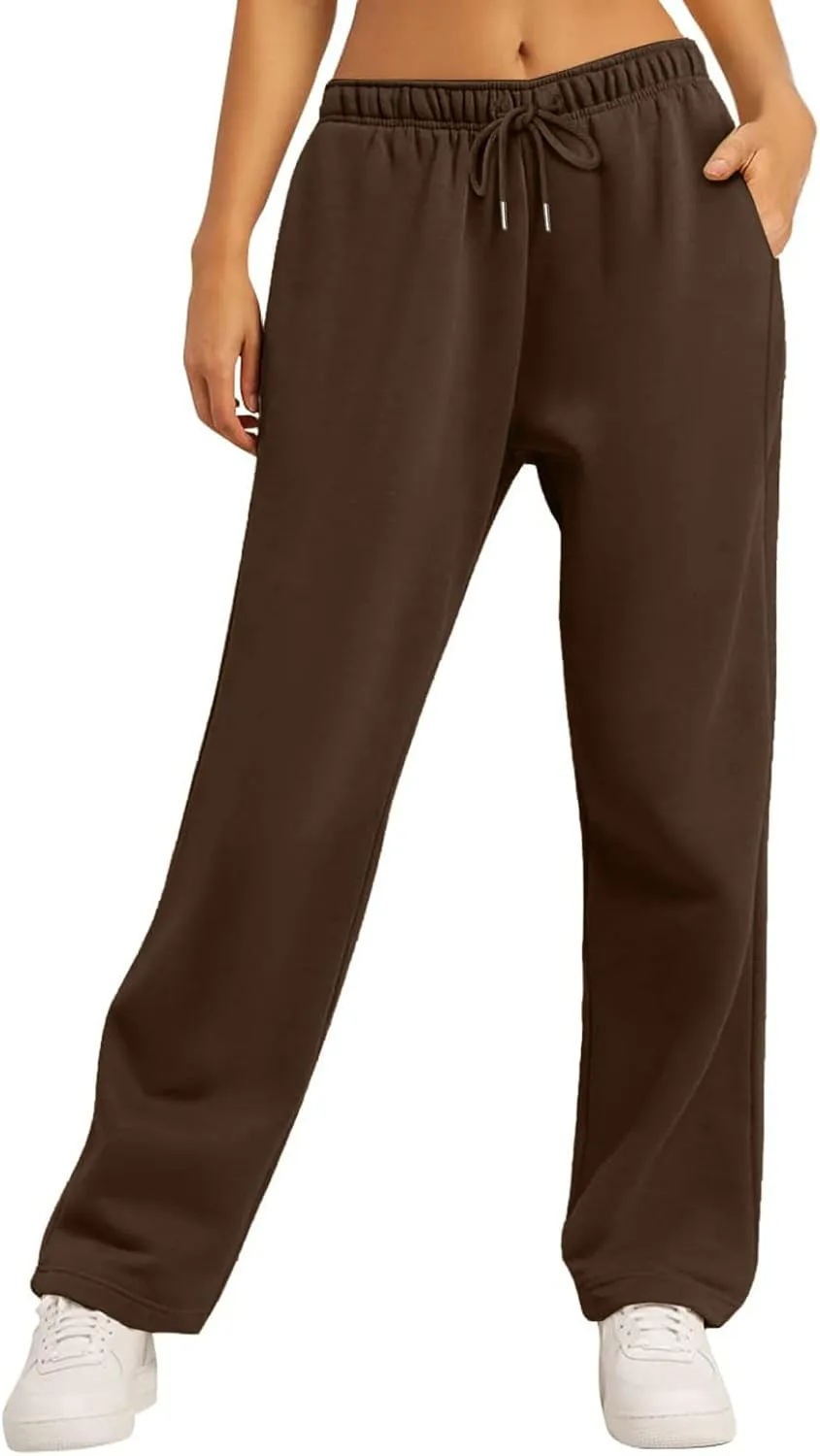 Sweatpants for Women Fleece Lined Elastic Drawstring High Waist Wide Leg Jogger Pants Soft Casual Trouser with Pocket