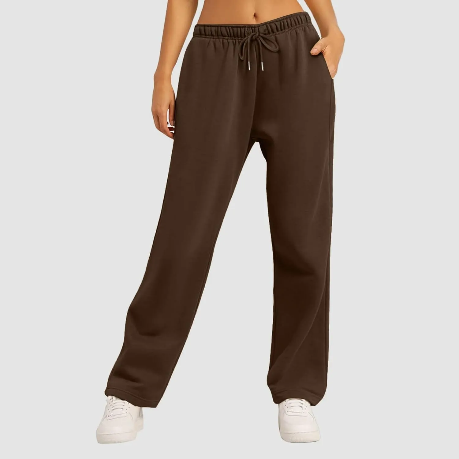 Sweatpants for Women Fleece Lined Elastic Drawstring High Waist Wide Leg Jogger Pants Soft Casual Trouser with Pocket
