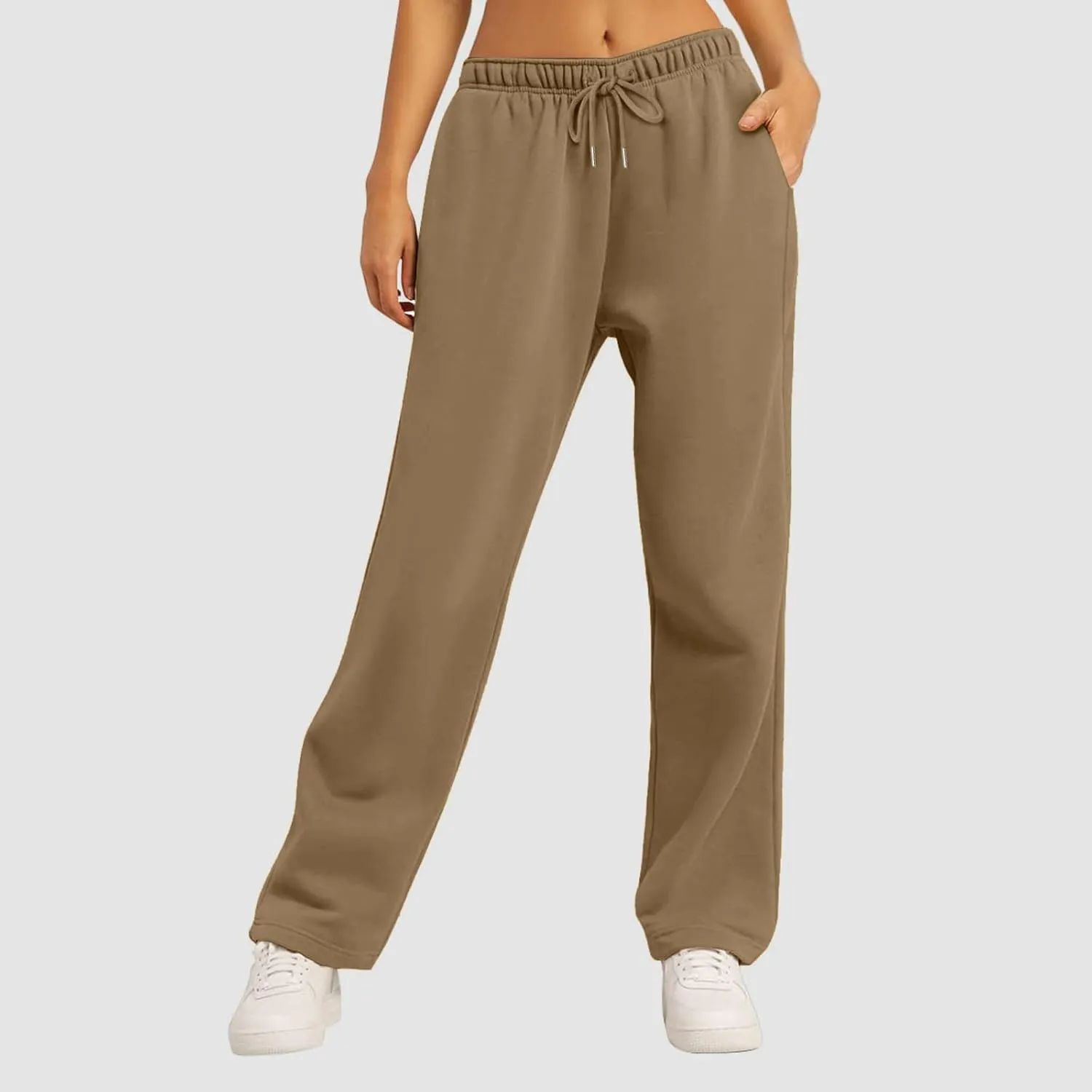 Sweatpants for Women Fleece Lined Elastic Drawstring High Waist Wide Leg Jogger Pants Soft Casual Trouser with Pocket