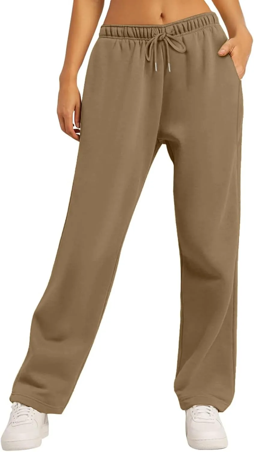 Sweatpants for Women Fleece Lined Elastic Drawstring High Waist Wide Leg Jogger Pants Soft Casual Trouser with Pocket