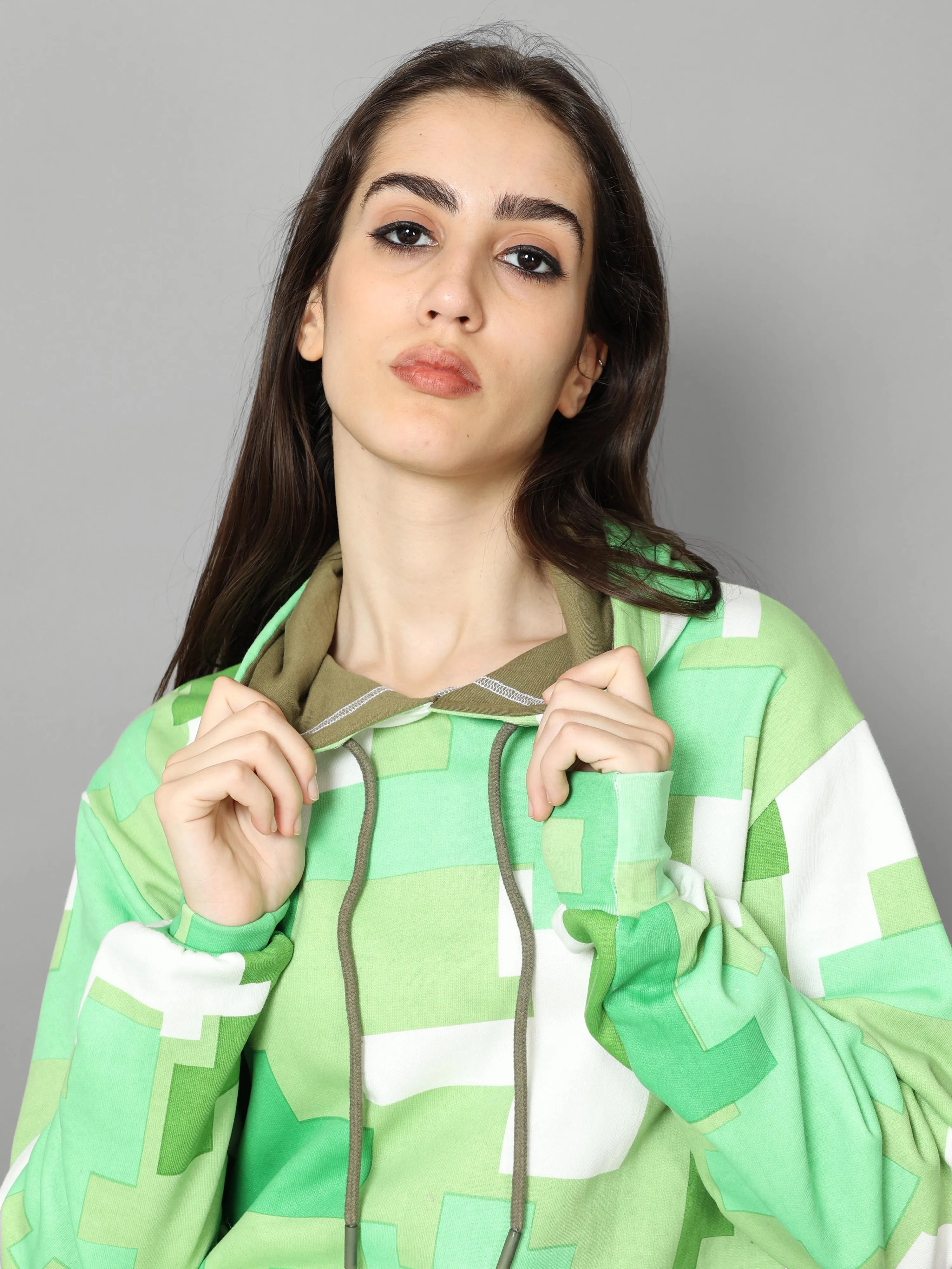 The Greenage Printed Green Hoodie for Women