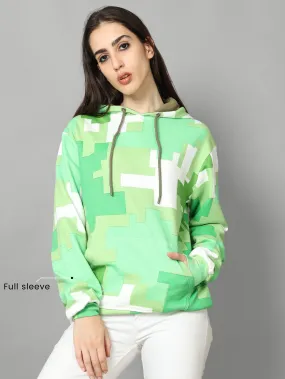 The Greenage Printed Green Hoodie for Women