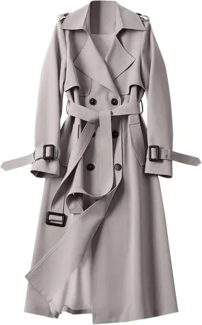 Trench Coat Women Long Double Breasted Jackets Classic Elegant Windproof Lapel Overcoat with Belt Fall Winter Outwear