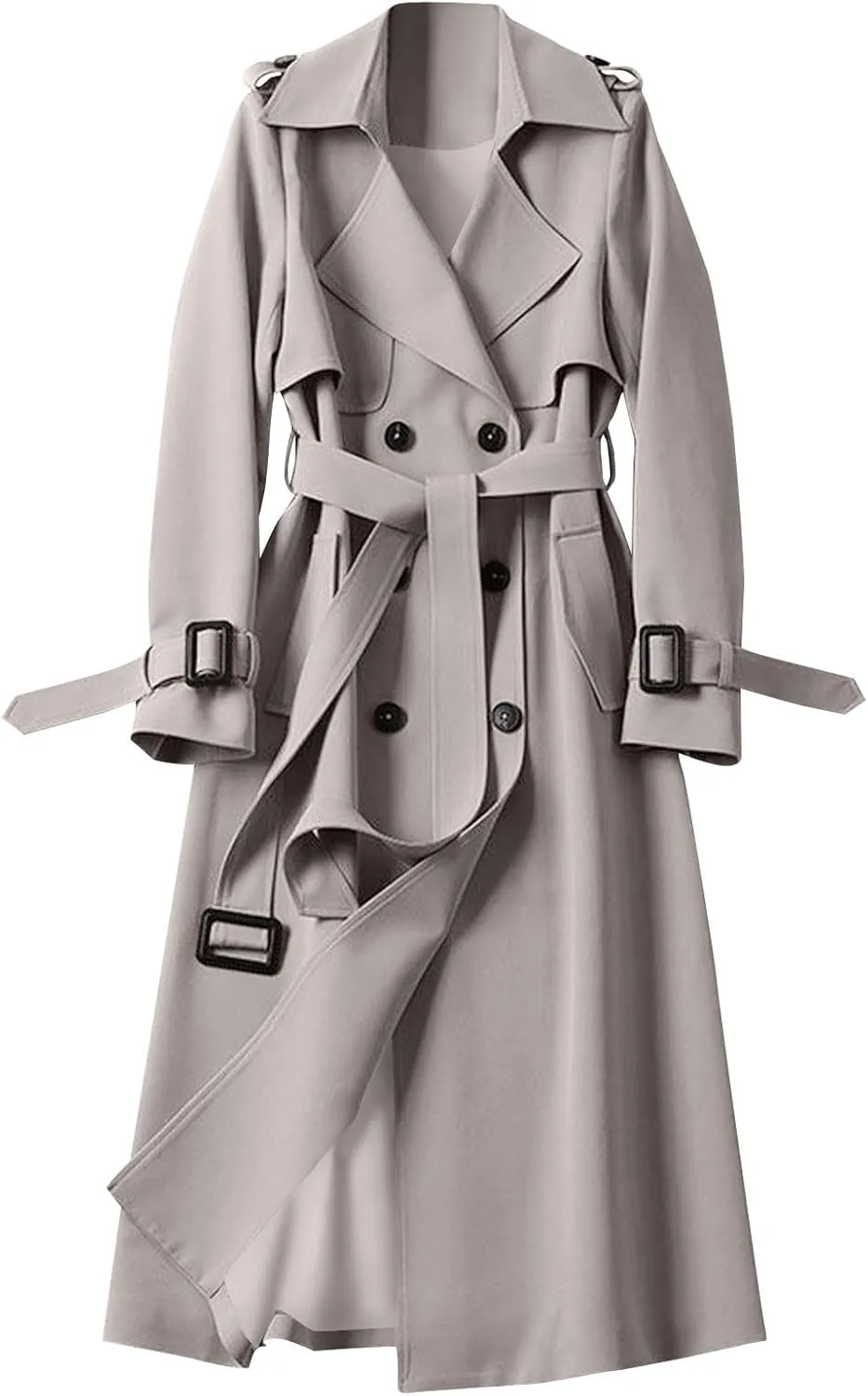 Trench Coat Women Long Double Breasted Jackets Classic Elegant Windproof Lapel Overcoat with Belt Fall Winter Outwear