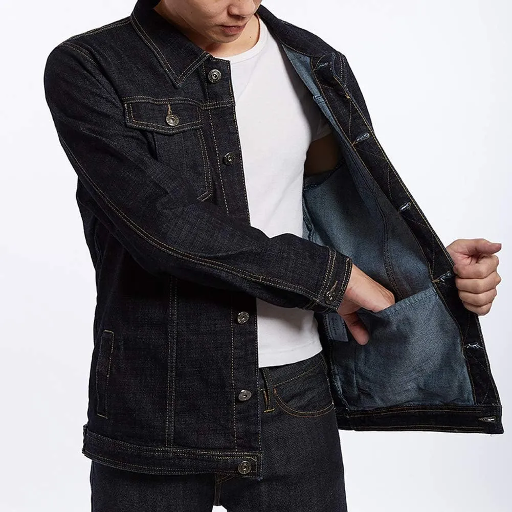 Trendy XU Denim Jacket Men Classic Button Front Trucker Jeans Jackets
