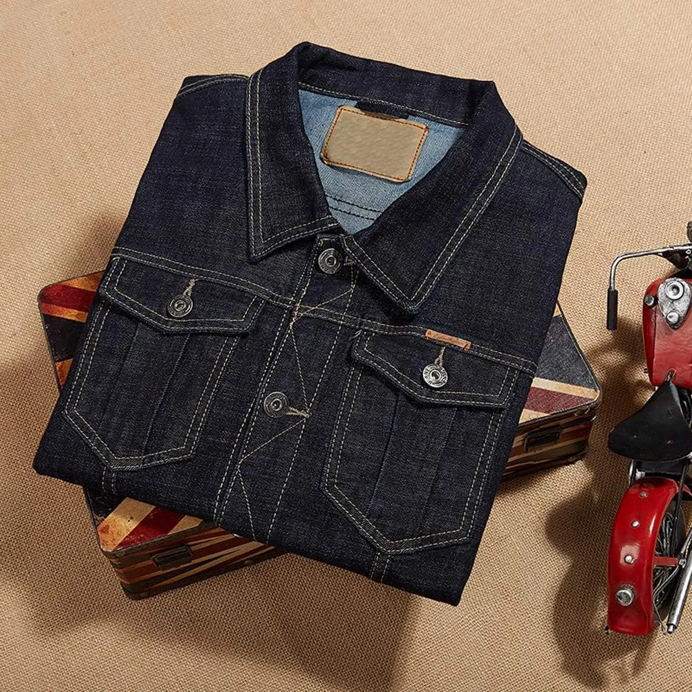 Trendy XU Denim Jacket Men Classic Button Front Trucker Jeans Jackets