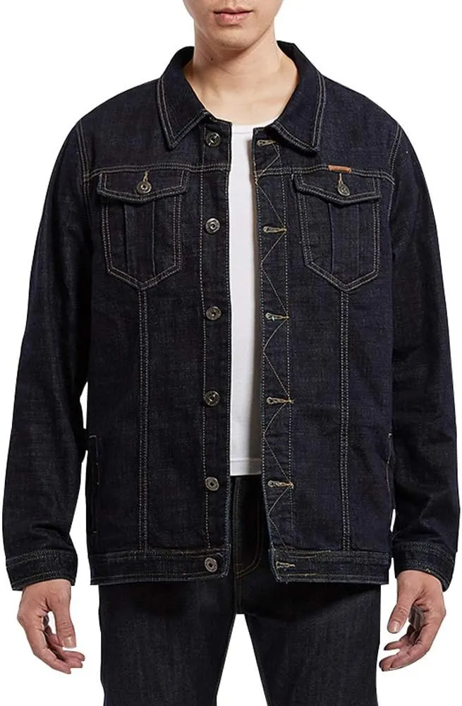 Trendy XU Denim Jacket Men Classic Button Front Trucker Jeans Jackets