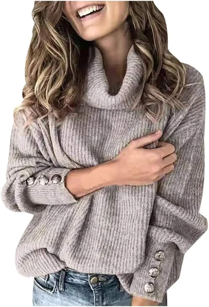 Turtleneck Sweater Women Oversized Cable Knit Sweater Cowl Neck Chunky Sweater Winter Plus Size Cute Pullover Jumper