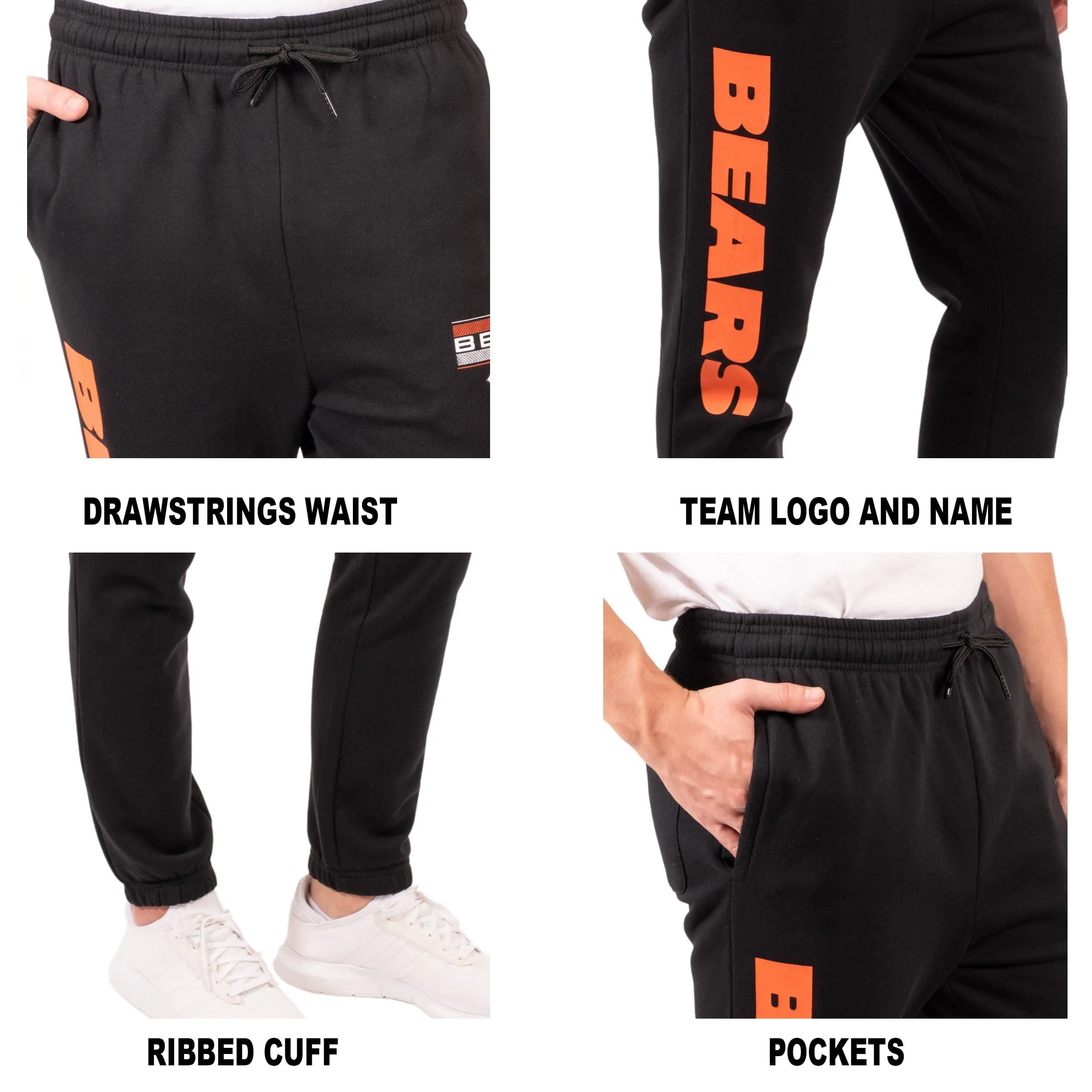 Ultra Game NFL Official Adults Super Soft Game Day Jogger Sweatpants - Unisex, Chicago Bears, Black|Chicago Bears