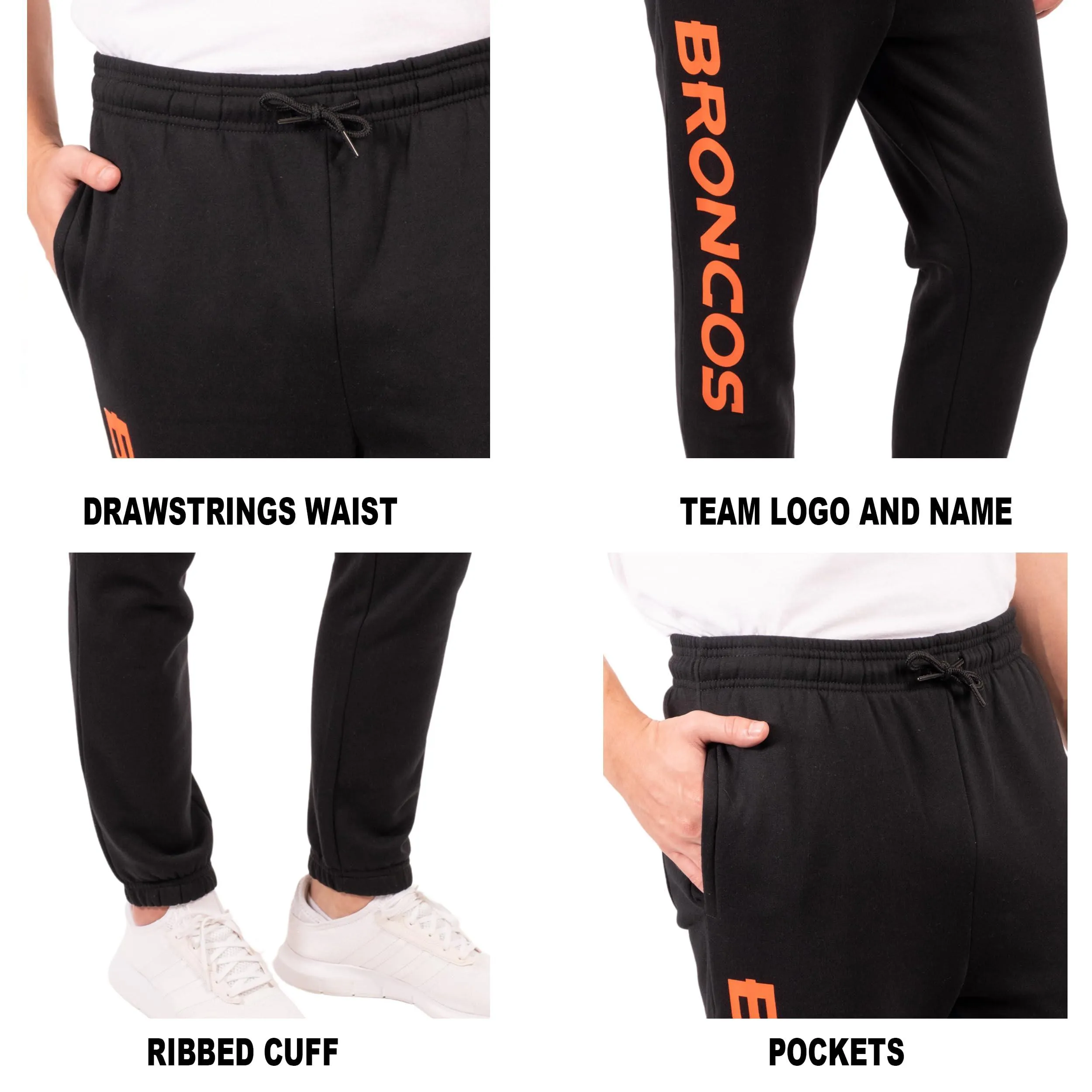 Ultra Game NFL Official Adults Super Soft Game Day Jogger Sweatpants - Unisex, Denver Broncos, Black|Denver Broncos