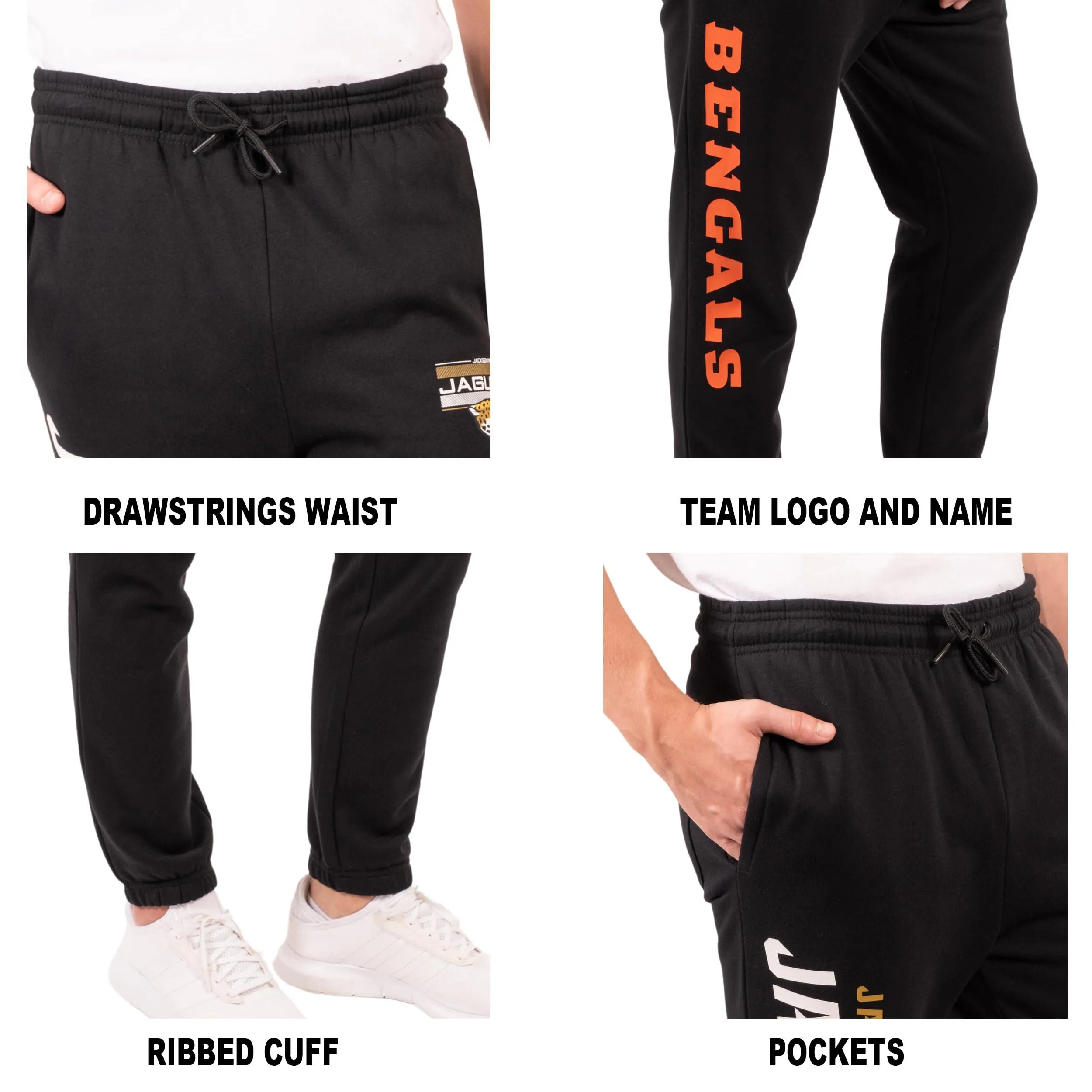 Ultra Game NFL Official Adults Super Soft Game Day Jogger Sweatpants - Unisex, Jacksonville Jaguars, Black|Jacksonville Jaguars