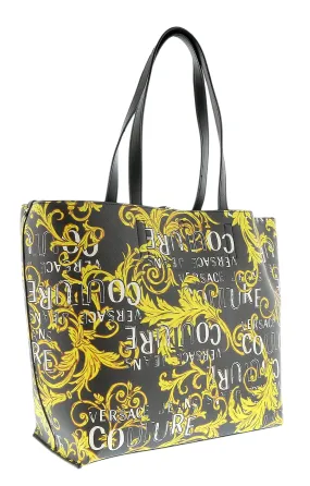 Versace Jeans Couture Black White Baroque Printed Classic Everyday Large Shopper Tote Bag