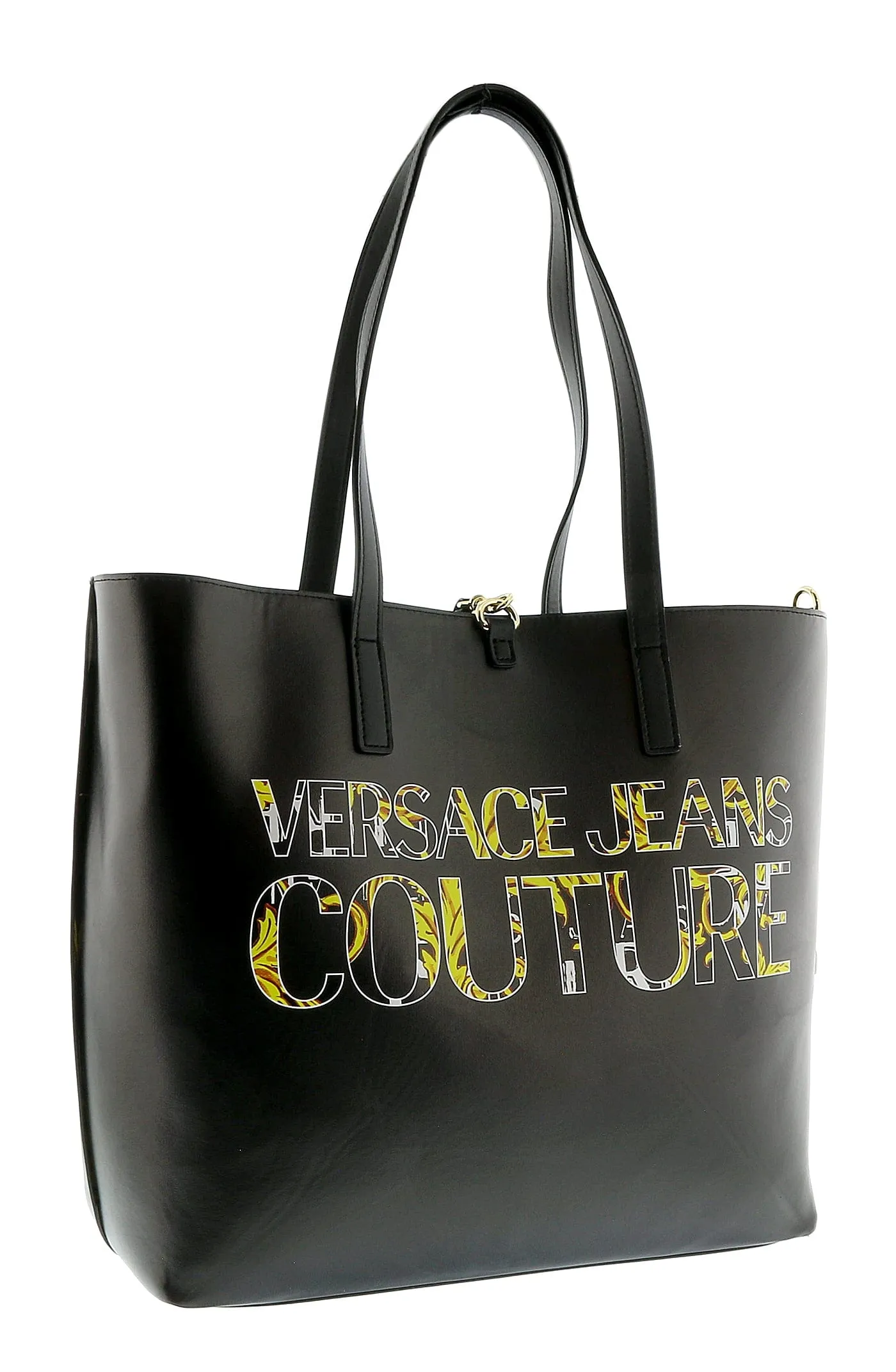 Versace Jeans Couture Black White Baroque Printed Classic Everyday Large Shopper Tote Bag