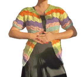 Vintage Wavy Rainbow Knit Sweater Top (M)