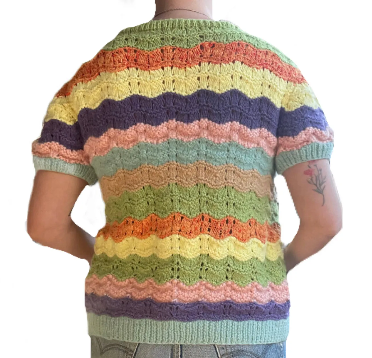 Vintage Wavy Rainbow Knit Sweater Top (M)