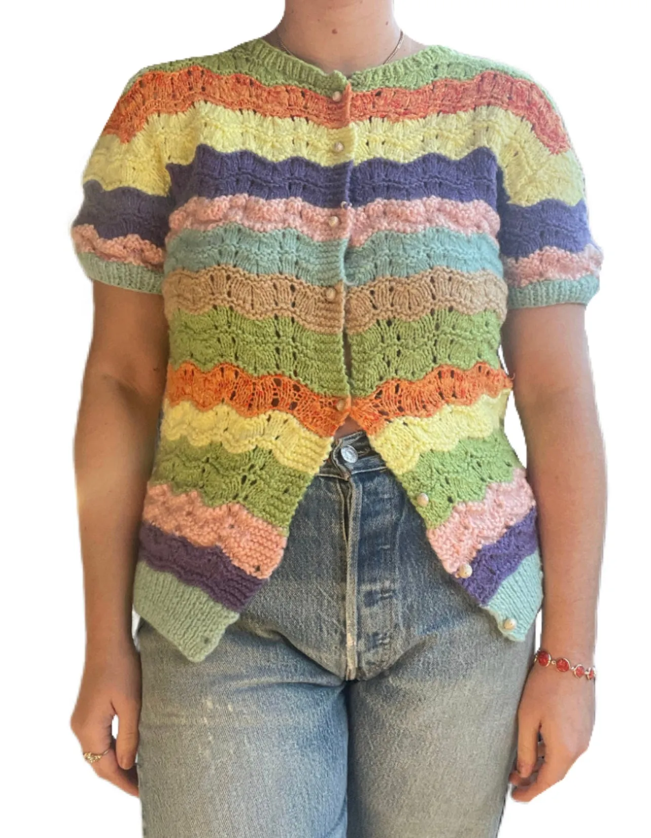 Vintage Wavy Rainbow Knit Sweater Top (M)