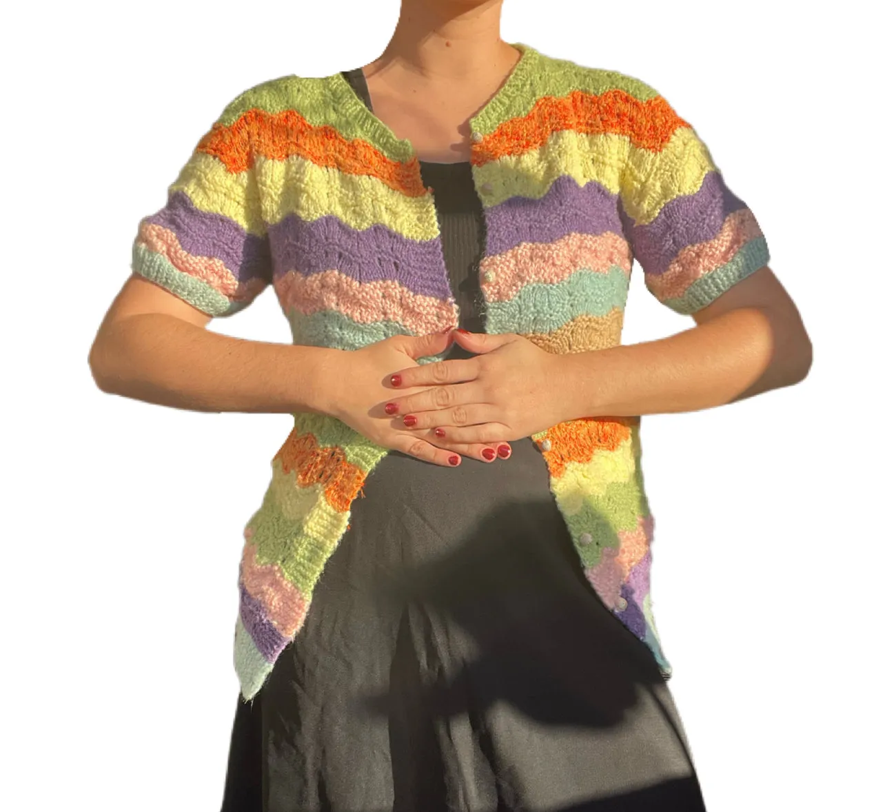 Vintage Wavy Rainbow Knit Sweater Top (M)