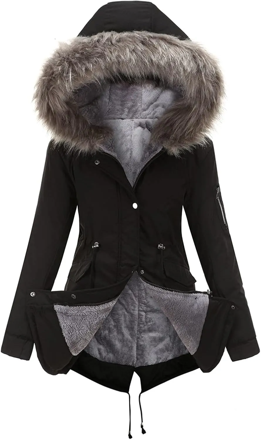 Women Hoodie Jacket Winter Thicken Plush Long Sleeve Fleece Faux Fur Puffer Warm Coats