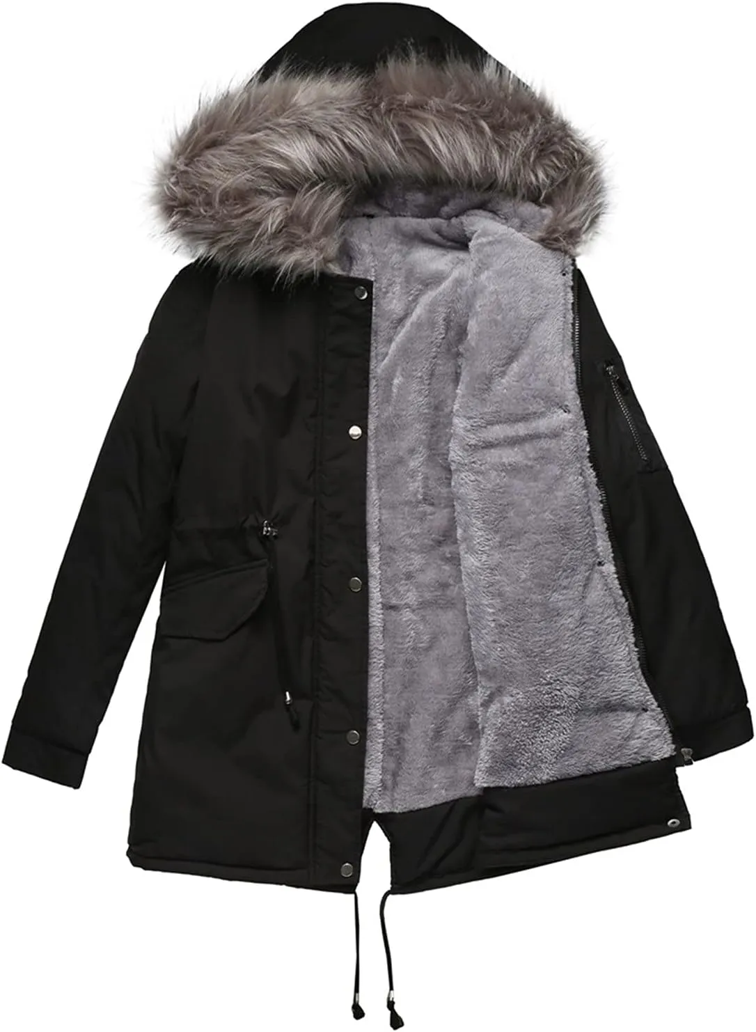 Women Hoodie Jacket Winter Thicken Plush Long Sleeve Fleece Faux Fur Puffer Warm Coats