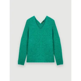 Women V-Neck Marl Sweater  - Green