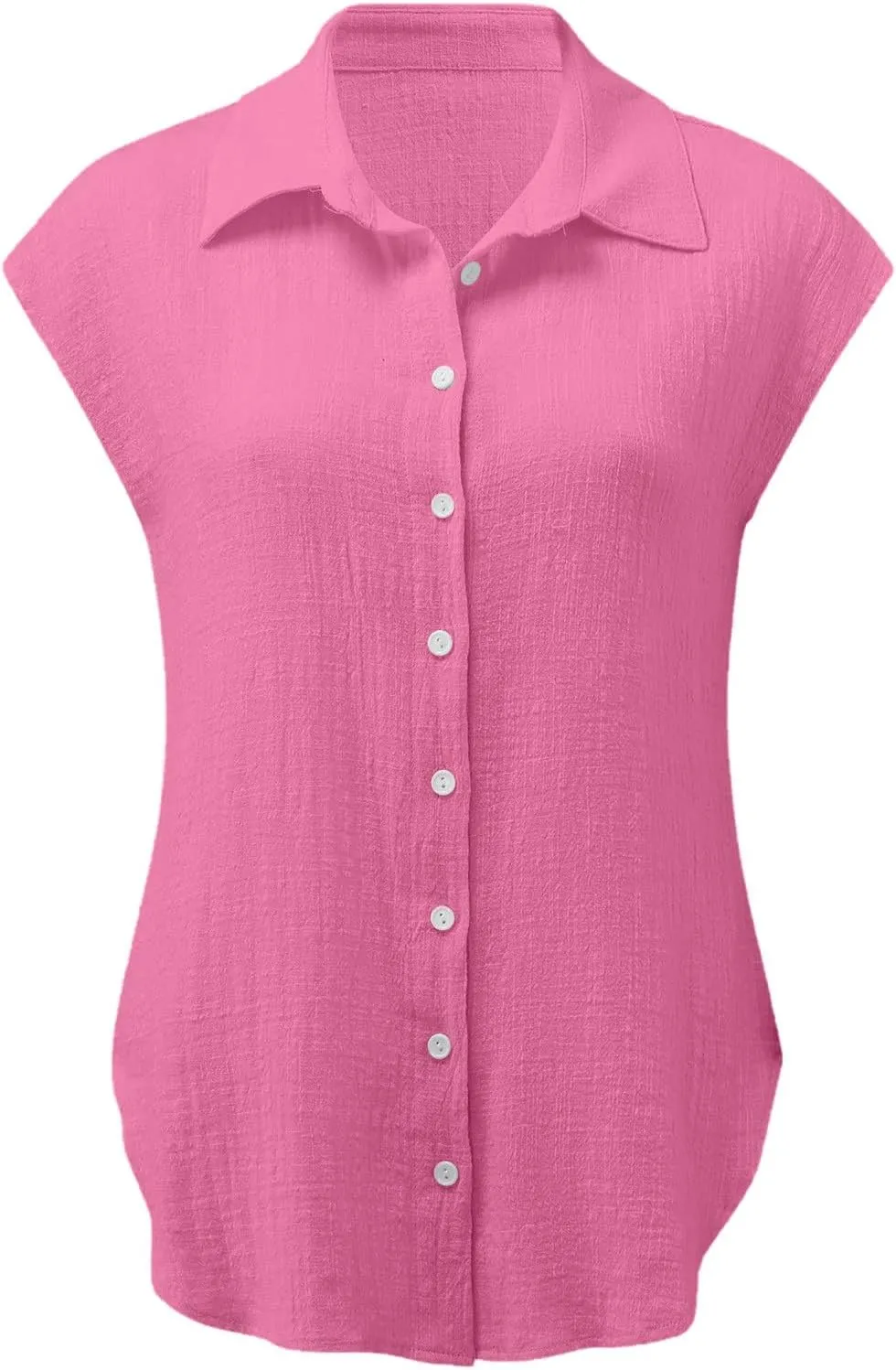 Women's Cap Sleeve Button Down Shirts Cotton Linen V Neck Tees Tops Short Sleeve Office Casual Business Plain Blouses