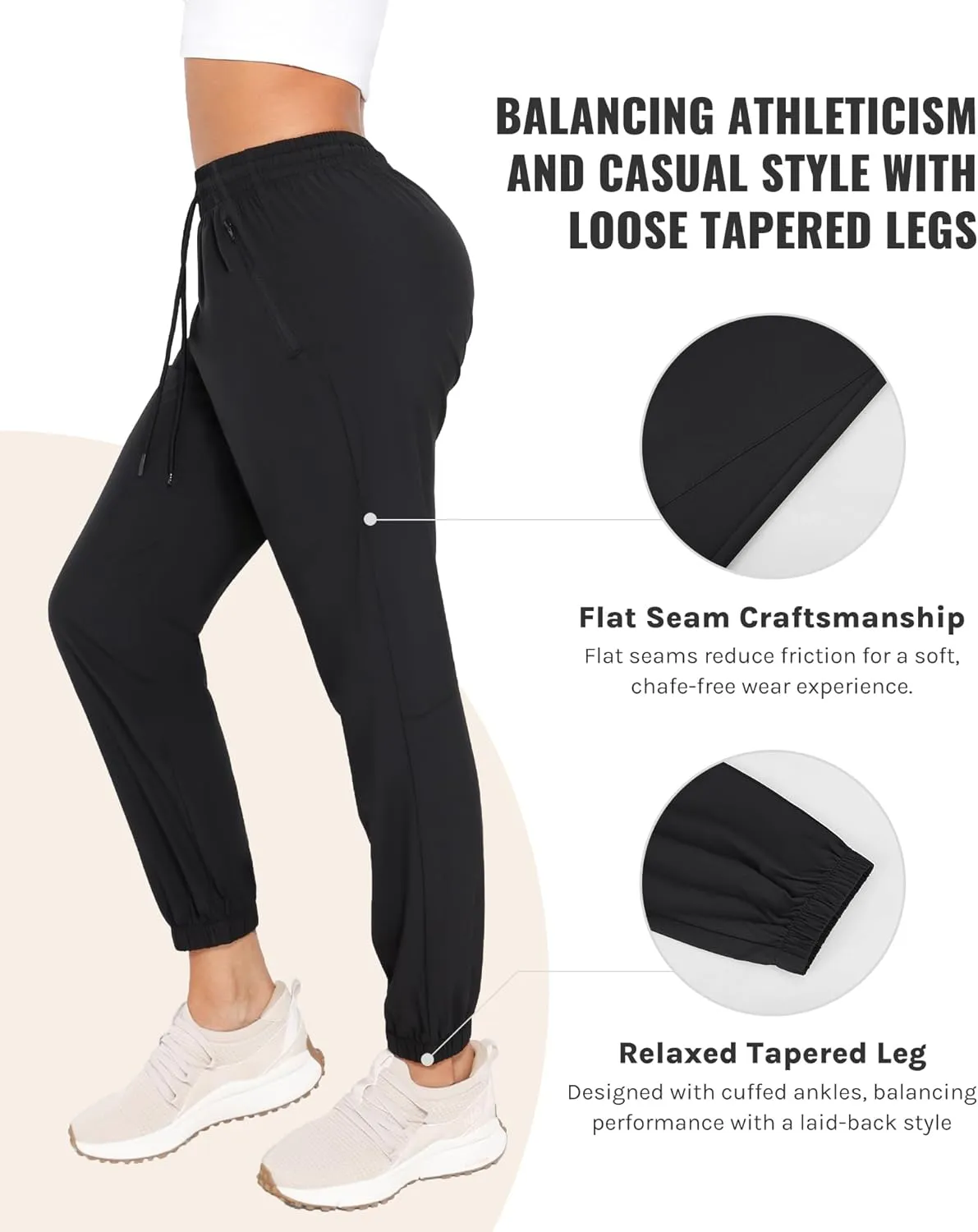 Womens Golf Pants Quick Dry Ultra Light Stretch Pockets Soft Workout Pants for Travel with Inside Drawstrings