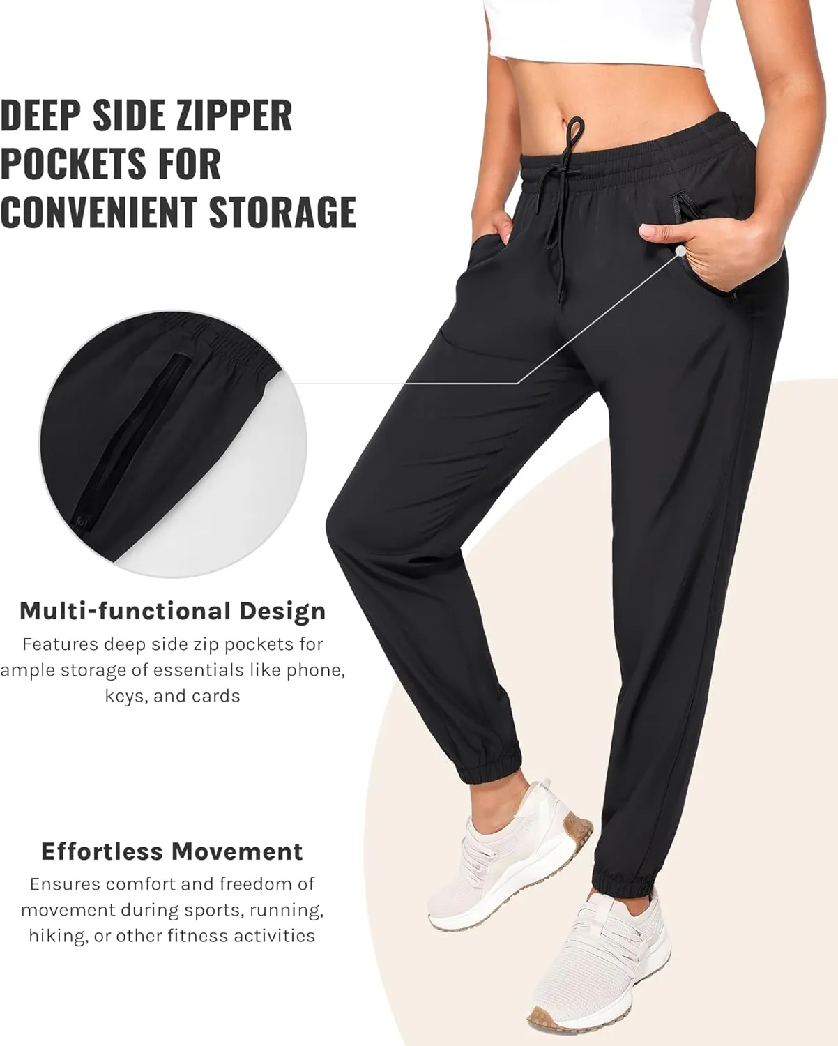 Womens Golf Pants Quick Dry Ultra Light Stretch Pockets Soft Workout Pants for Travel with Inside Drawstrings