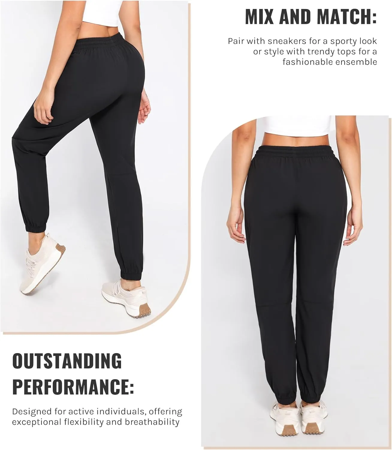 Womens Golf Pants Quick Dry Ultra Light Stretch Pockets Soft Workout Pants for Travel with Inside Drawstrings