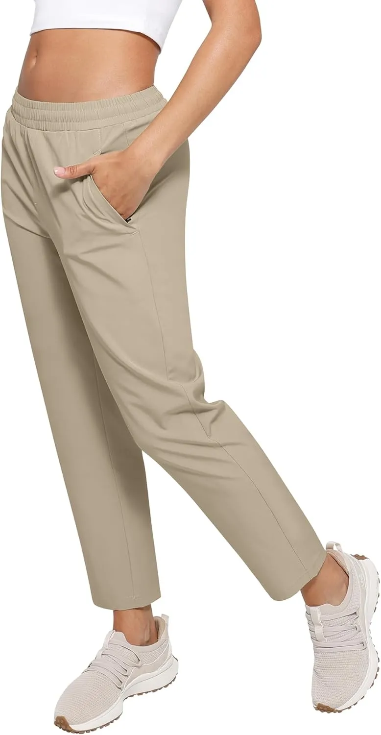 Womens Golf Pants Quick Dry Ultra Light Stretch Pockets Soft Workout Pants for Travel with Inside Drawstrings