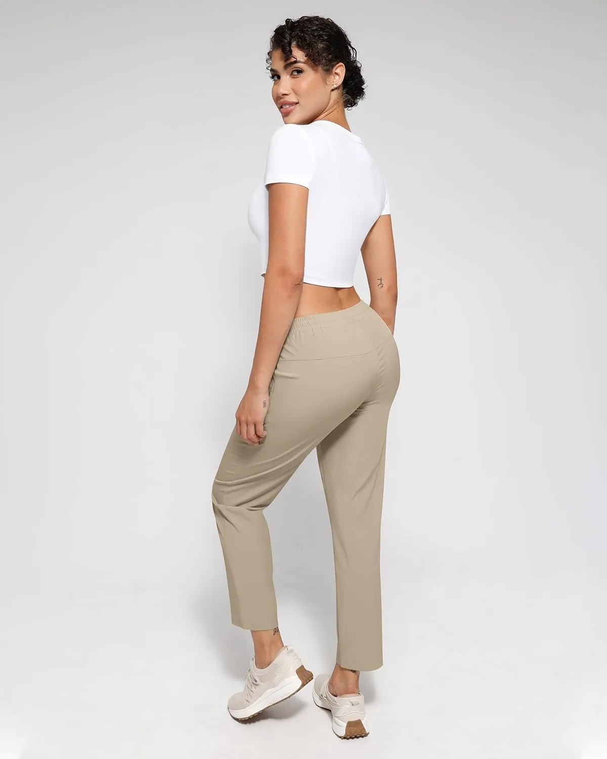 Womens Golf Pants Quick Dry Ultra Light Stretch Pockets Soft Workout Pants for Travel with Inside Drawstrings