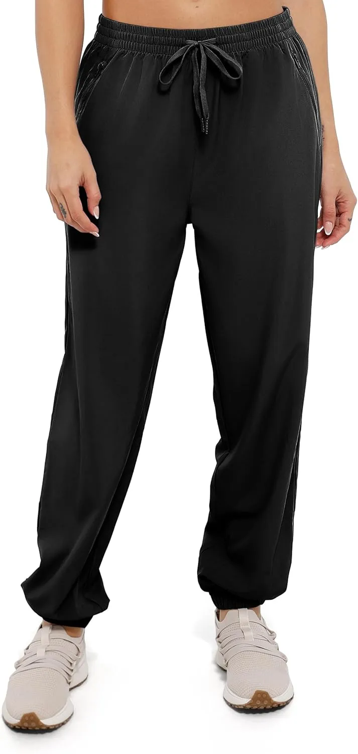 Womens Golf Pants Quick Dry Ultra Light Stretch Pockets Soft Workout Pants for Travel with Inside Drawstrings